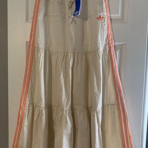 adidas Cream Tiered Maxi Skirt with Coral Stripes
